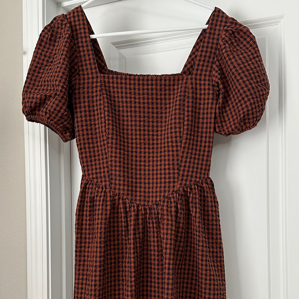 Brown Checkered Midi Dress - Picture 3 of 6